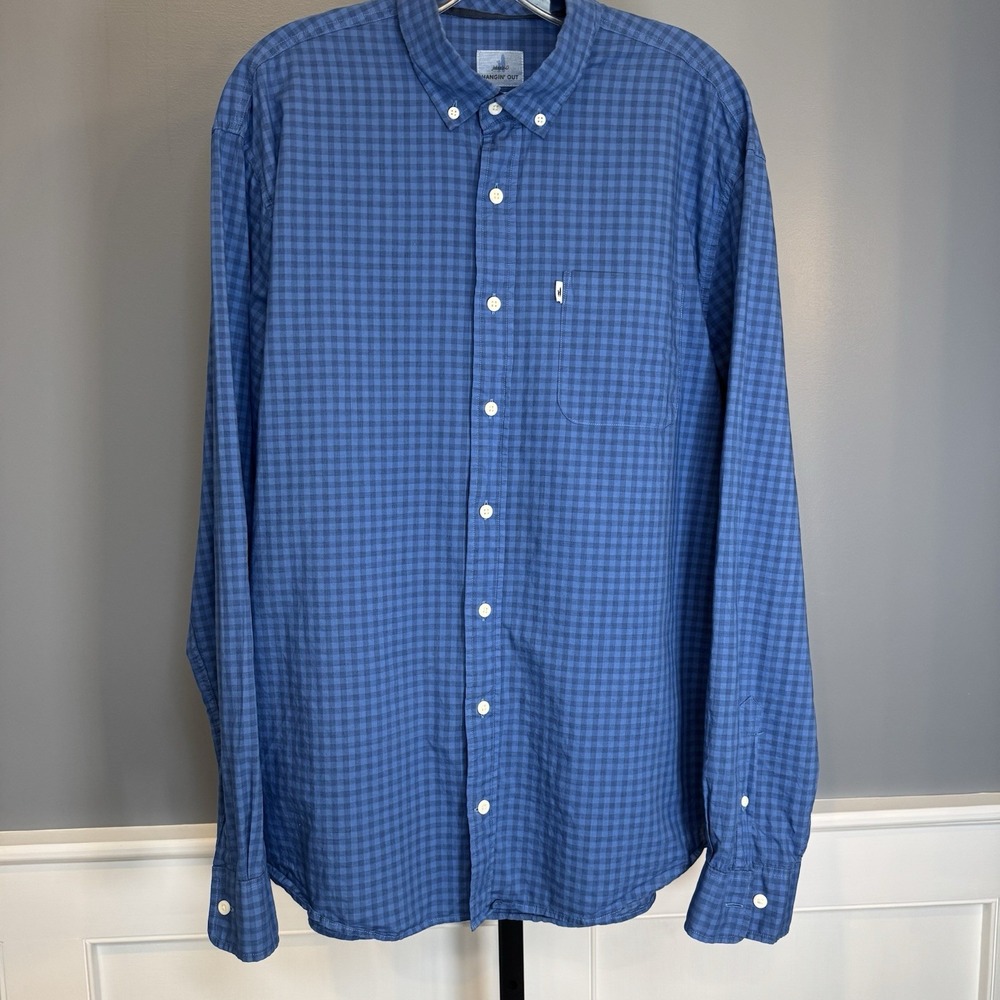 Johnnie-O Button Up Mens Large Blue Plaid‎ Hangin Out Finley Casual Shirt